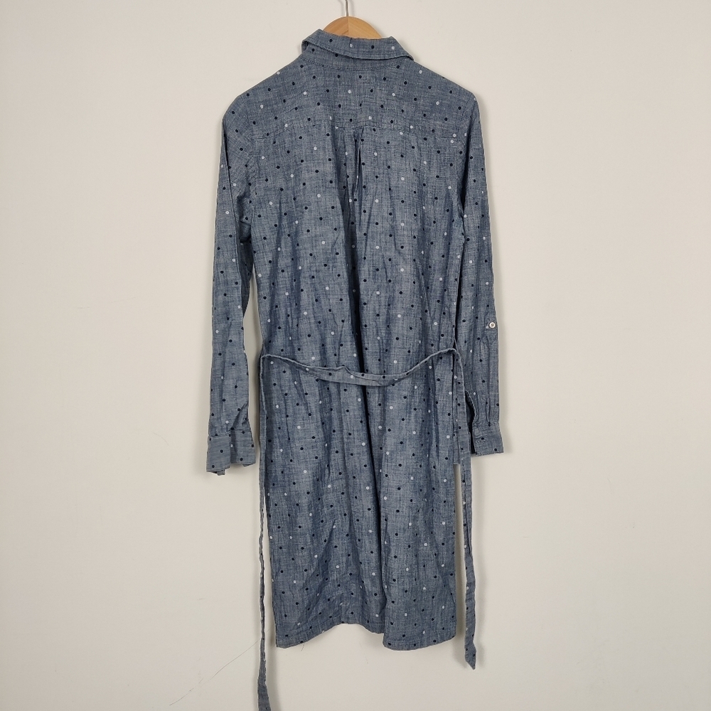 Tommy Hilfiger Women's Button Down Shirt Tunic Jean Dress Blue Polka Dot Denim - Picture 4 of 8